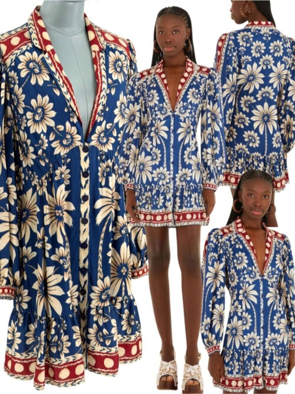 🆕 FARM Rio 🧿 NWOT Luna Floral Printed Mini Dress, Blue - Sz Large